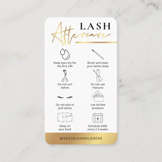 Lashes Aftercare Guide White & Gold Lash Salon Visitekaartje (Voorkant)