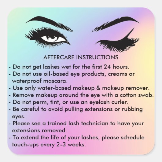 Lashes AFTERCARE INSTRUCTIES Sticker (Voorkant)