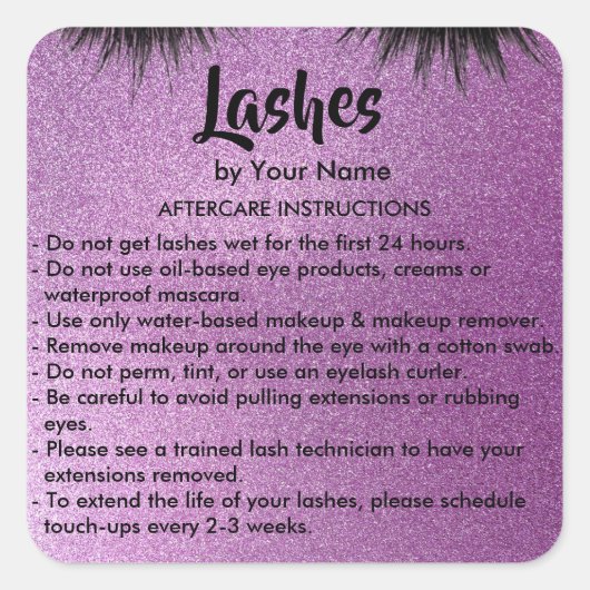 Lashes AFTERCARE INSTRUCTIES Sticker (Voorkant)