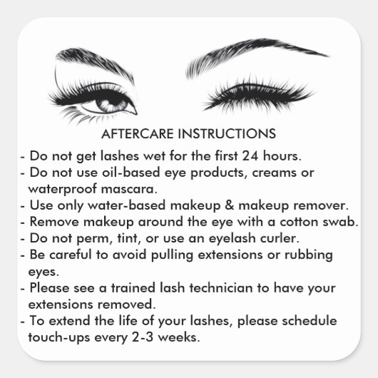 Lashes AFTERCARE INSTRUCTIES Sticker (Voorkant)