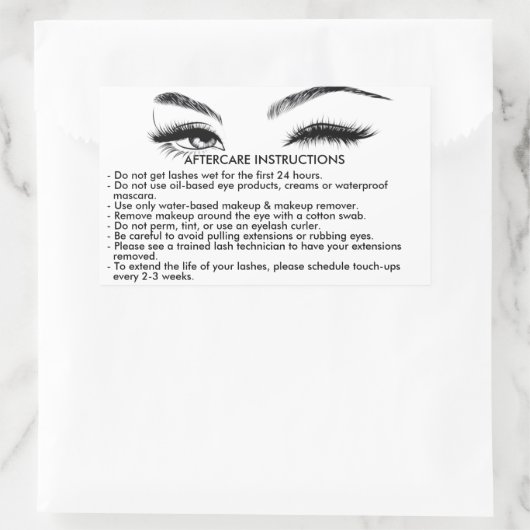Lashes AFTERCARE INSTRUCTIES Sticker (Tas)