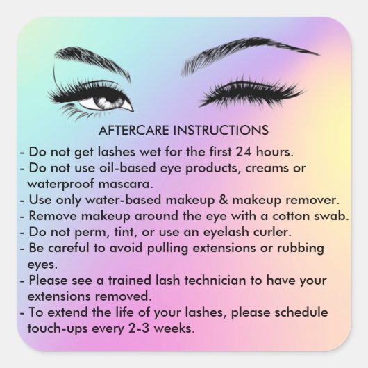 Lashes AFTERCARE INSTRUCTIES Sticker (Voorkant)