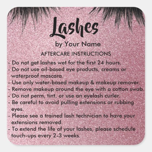 Lashes AFTERCARE INSTRUCTIES Sticker (Voorkant)
