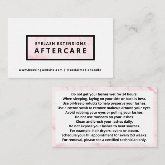 Lashes Aftercare Instructions Card Visitekaartje (Voorkant / Achterkant)