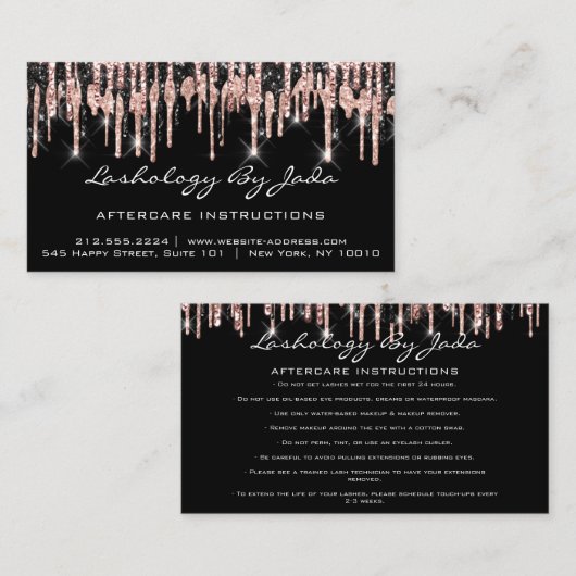 Lashes Aftercare Instructions Roos Drips Jada Visitekaartje (Voorkant / Achterkant)