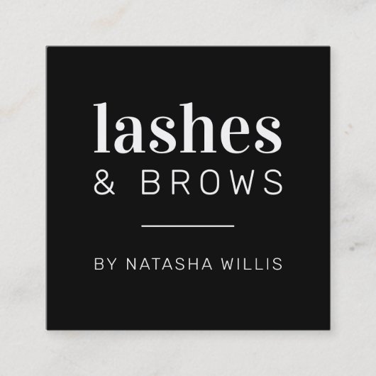 LASHES AND BROWS modern minimalistisch stijlvol zw Vierkante Visitekaartje (Voorkant)