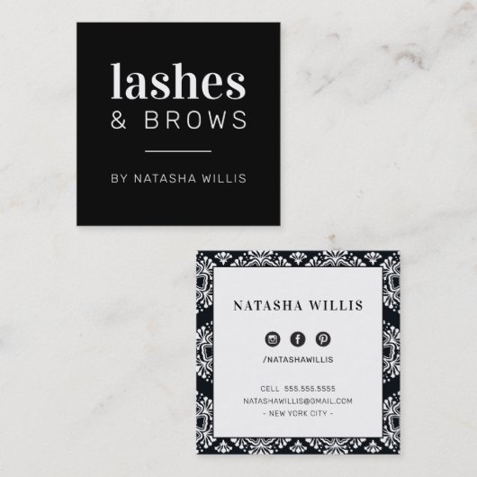 LASHES AND BROWS modern minimalistisch stijlvol zw Vierkante Visitekaartje (Voorkant / Achterkant)