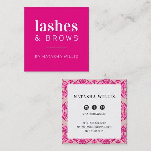 LASHES AND BROWS moderne minimalistische hollywood Vierkante Visitekaartje (Voorkant / Achterkant)