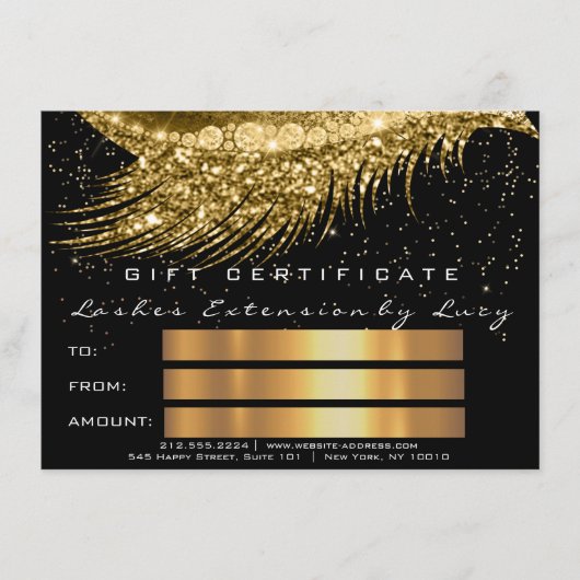 Lashes Beauty Makeup Certificate Gift Gold Black (Voorkant)