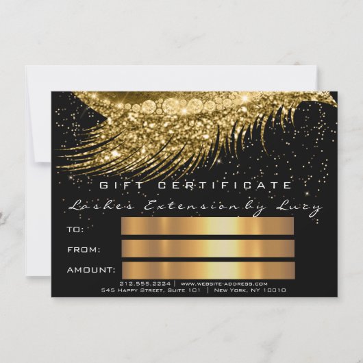 Lashes Beauty Makeup Certificate Gift Gold Black (Voorkant)