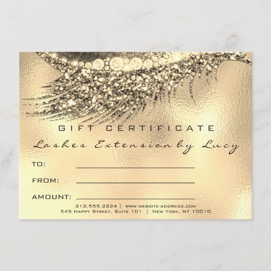 Lashes Beauty Makeup Certificate Gift Gold Metalic (Voorkant)