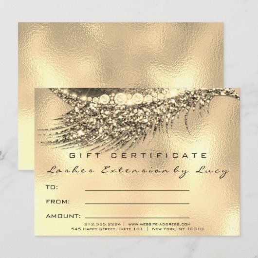 Lashes Beauty Makeup Certificate Gift Gold Metalic (Voorkant / Achterkant)