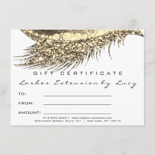 Lashes Beauty Makeup Certificate Gift Gold White (Voorkant)