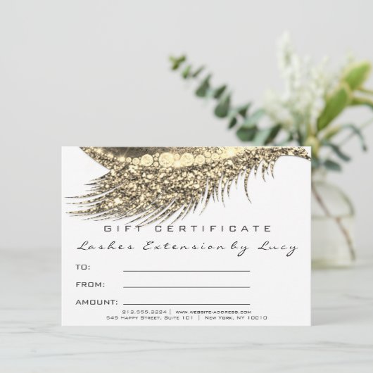 Lashes Beauty Makeup Certificate Gift Gold White (Staand voorkant)