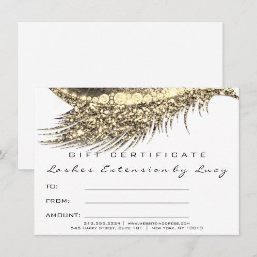 Lashes Beauty Makeup Certificate Gift Gold White (Voorkant / Achterkant)