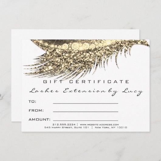Lashes Beauty Makeup Certificate Gift Gold White (Voorkant / Achterkant)