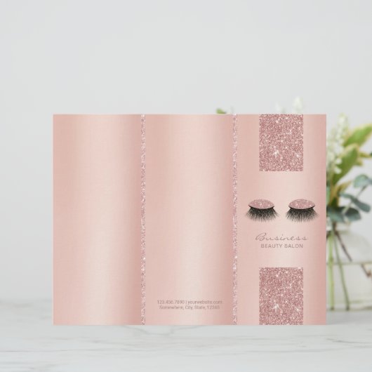 Lashes Beauty Salon Roos Gold Tri-Fold Bruchures (Staand voorkant)