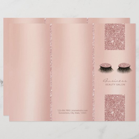 Lashes Beauty Salon Roos Gold Tri-Fold Bruchures (Voorkant / Achterkant)