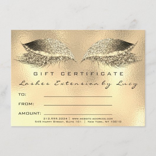 Lashes Beauty Studio Makeup Certificate Gift Gold (Voorkant)