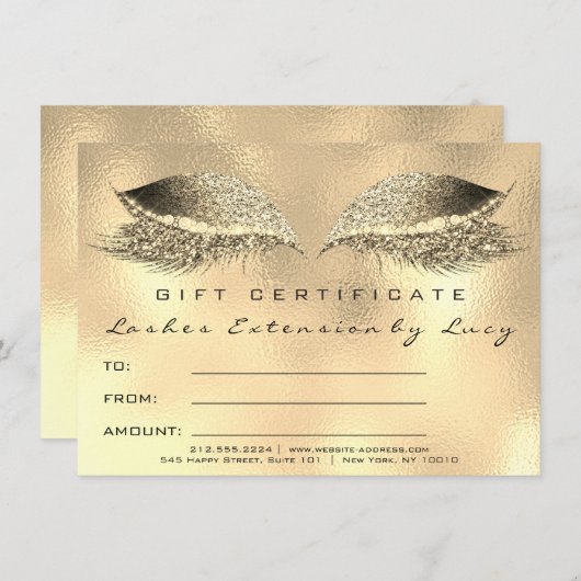 Lashes Beauty Studio Makeup Certificate Gift Gold (Voorkant / Achterkant)