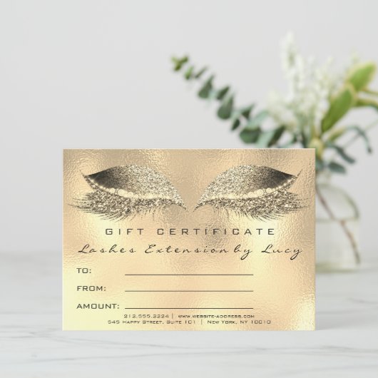 Lashes Beauty Studio Makeup Certificate Gift Gold (Staand voorkant)
