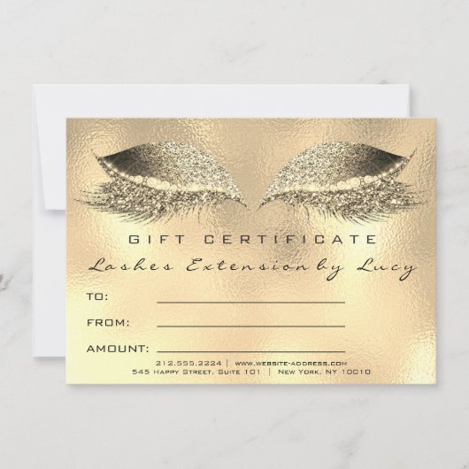 Lashes Beauty Studio Makeup Certificate Gift Gold (Voorkant)