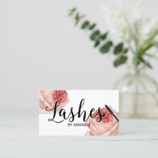 Lashes Black Script  Floral Lash Extension Visitekaartje (Staand voorkant)