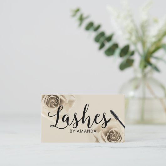 Lashes Black Script Ivory Floral Lash Extension Visitekaartje (Staand voorkant)