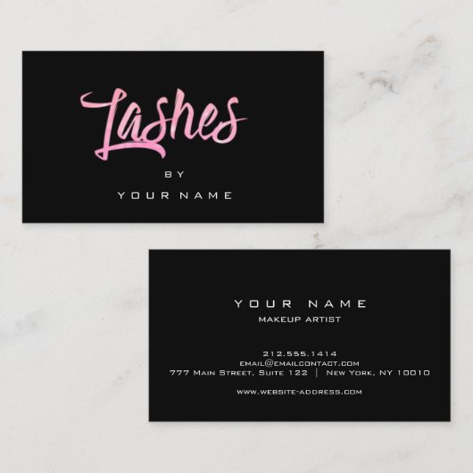 Lashes Bright roze roze zwarte Typograaf Makeup Visitekaartje (Voorkant / Achterkant)