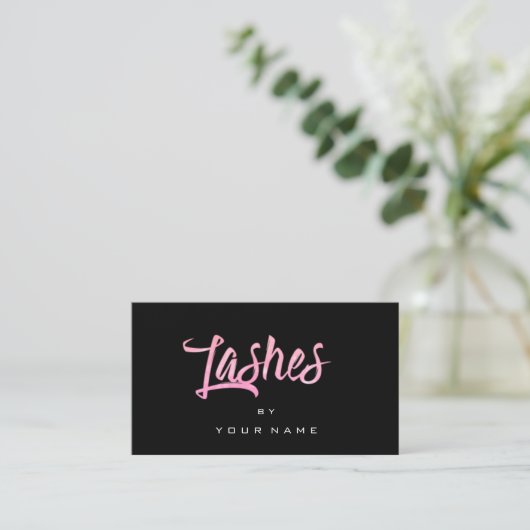 Lashes Bright roze roze zwarte Typograaf Makeup Visitekaartje (Staand voorkant)