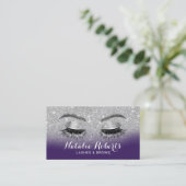 Lashes & Browns Salon Modern Paarse Silver Glitter Visitekaartje (Staand voorkant)