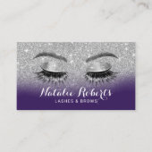 Lashes & Browns Salon Modern Paarse Silver Glitter Visitekaartje (Voorkant)