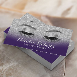 Lashes & Browns Salon Modern Paarse Silver Glitter Visitekaartje