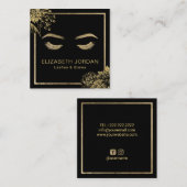 Lashes Brows Beauty Salon Black & Gold Botanical Vierkante Visitekaartje (Voorkant / Achterkant)