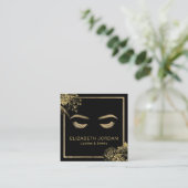 Lashes Brows Beauty Salon Black & Gold Botanical Vierkante Visitekaartje (Staand voorkant)