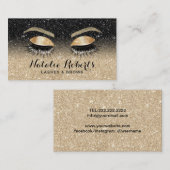 Lashes Brows Beauty Salon Black & Gold Glitter  Visitekaartje (Voorkant / Achterkant)