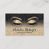 Lashes Brows Beauty Salon Black & Gold Glitter  Visitekaartje (Voorkant)