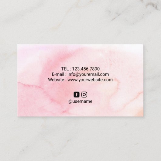 Lashes & Brows Beauty Salon Blush Pink Waterverf Visitekaartje (Achterkant)