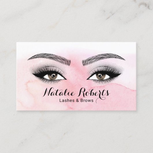 Lashes & Brows Beauty Salon Blush Pink Waterverf Visitekaartje (Voorkant)