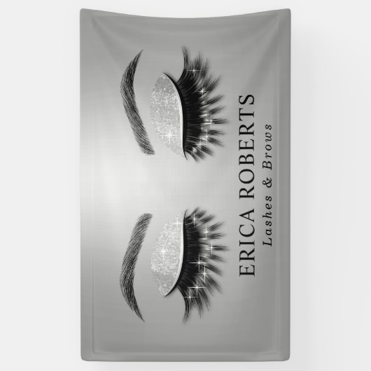 Lashes & Brows Beauty Salon Modern Silver Spandoek (Verticaal)