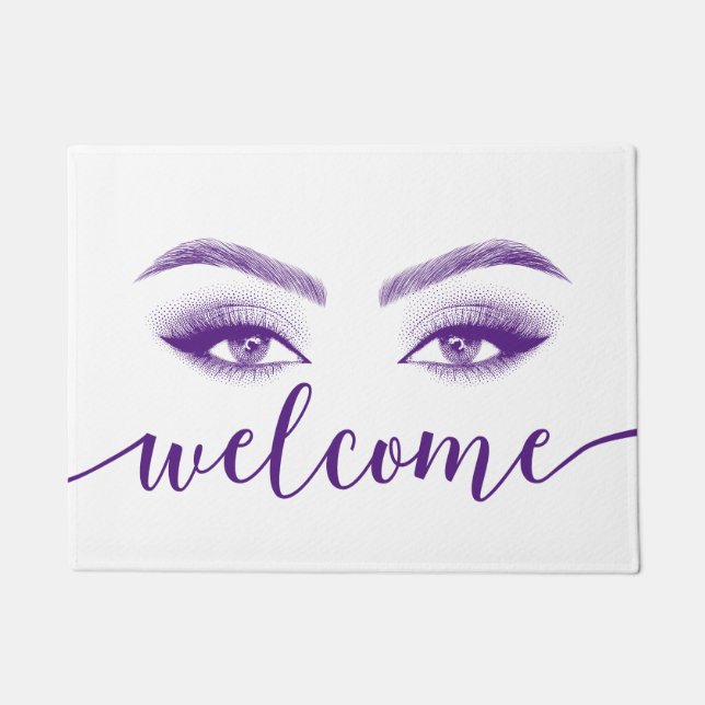 Lashes & Brows Beauty Salon Paars Script Welcome Deurmat (Voorkant)