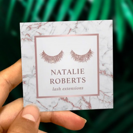 Lashes & Brows Beauty Salon Roos Gold Marble Vierkante Visitekaartje