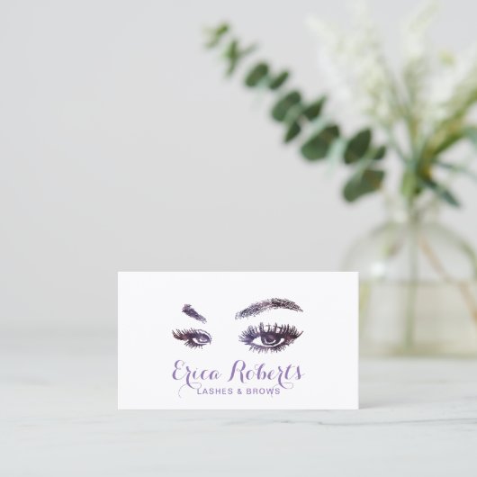 Lashes & Brows Elegant Paarse Makeup Artist Visitekaartje (Staand voorkant)