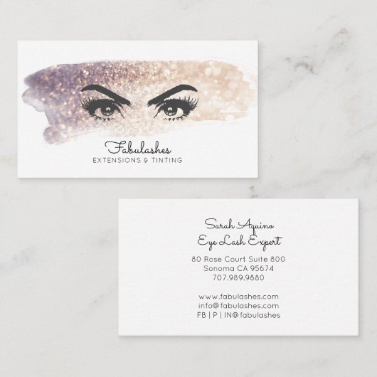 Lashes Brows Expert Glitter Brushstroke Visitekaartje (Voorkant / Achterkant)