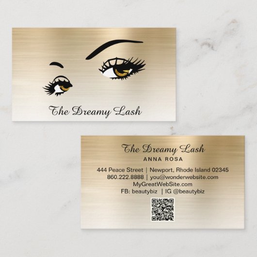 *~* Lashes Brows Extensions QR Gold Glitter Visitekaartje (Voorkant / Achterkant)