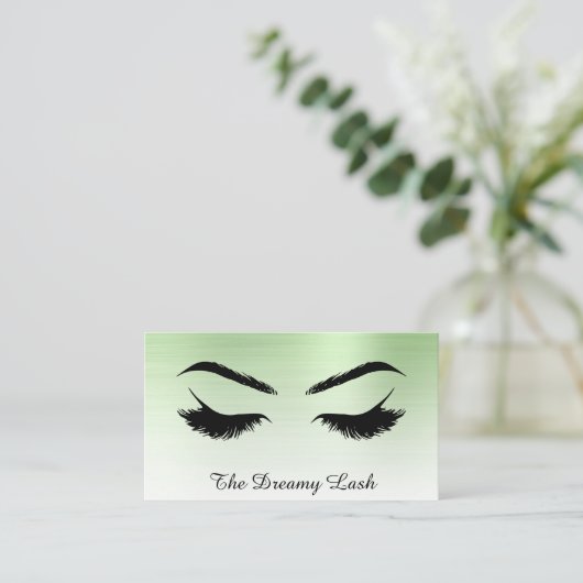 *~* Lashes Brows Extensions QR Metal CELERY GREEN Visitekaartje (Staand voorkant)
