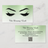 *~* Lashes Brows Extensions QR Metal CELERY GREEN Visitekaartje (Voorkant / Achterkant)