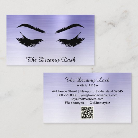 *~* Lashes Brows Extensions QR Metal Denim Blue Visitekaartje (Voorkant / Achterkant)