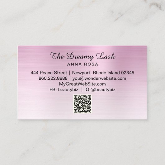*~* Lashes Brows Extensions QR Metal DUSTY ROOS Visitekaartje (Achterkant)