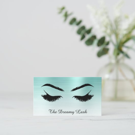 *~* Lashes Brows Extensions QR Metallic BLAUWGROEN Visitekaartje (Staand voorkant)